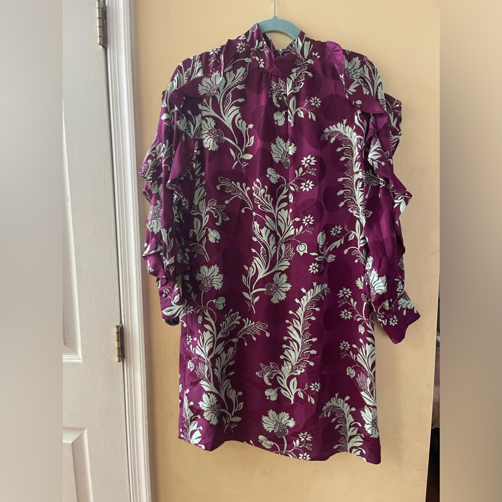 J Crew Collection Purple Paisley Ruffle Sleeve Silk Dress size 4